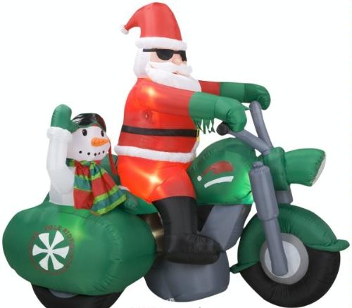 Is there anything cooler or funnier than an inflatable Santa Christmas decoration on a motorbike? I think not!