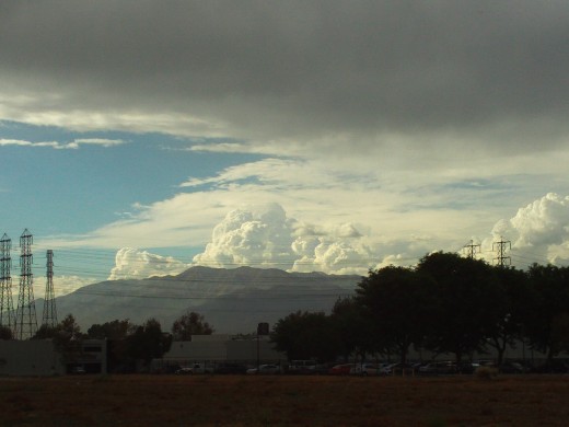 The clouds above the Mount Baldy and Mount San Antonio region have various interesting shapes.