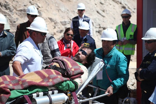 Victor Segovia, 47, is the fifteenth trapped miner to be rescued from the San Jose mine near Copiapo, Chile on October 13, 2010.