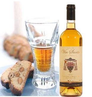 Sweet wine of Italy suggested by both the deep golden color and the Vin Santo designation.