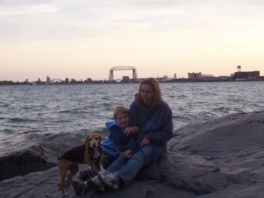 A view of Lake Superior in Duluth, MN. The Aerial Lift Bridge is in the background.