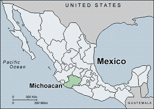 The Sierra Chincua Mountain Range to the north and far west is  above  Mexico City. The major butterfly sanctuaries are here, in proportion of a few dozen acres of high mountain peak slopes..