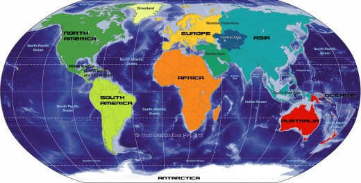 Colorful View of the World - All Continents - East and West - A Global View