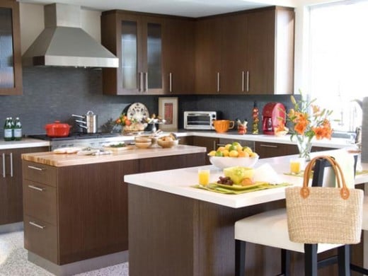 Gray and Brown color combination makes kitchen beautiful
