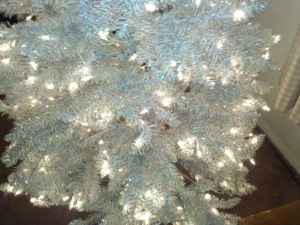 white Christmas lights on a white Christmas tree