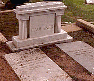 Faulkner's grave in St. Peter's Cemetery in Oxford, Mississippi.  His wife Estelle and stepson Malcolm Franklin are also buried here. 