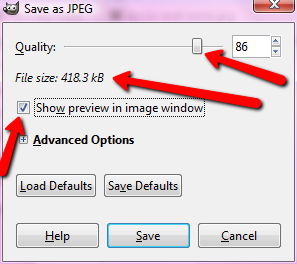 Note the checkbox, filesize and slider. Click for larger version.