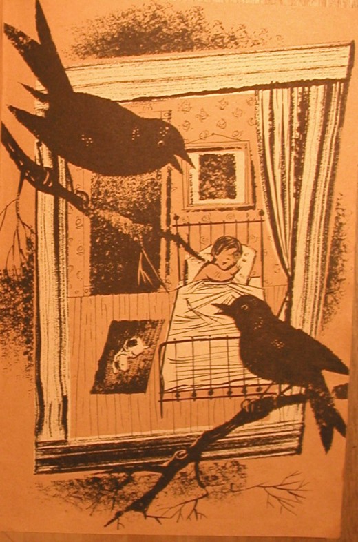 Here is the illustration from the page facing the words: "Calpurnia is a little girl and Buggy-horse is her dog.