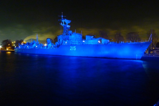 Haida Ship at night on Hamilton's Waterfront
