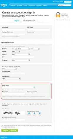 Creating your user account on Skype