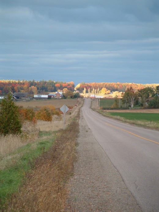 Near Micksburg, ON. Skyline colored hill.