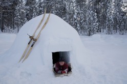 Igloo Building in the Arctic Circle Lapland under the Northern Lights