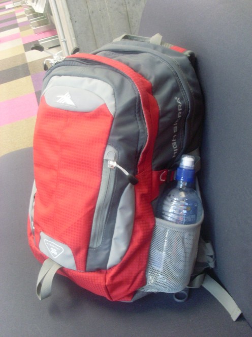 The very light backpack I am traveling with.