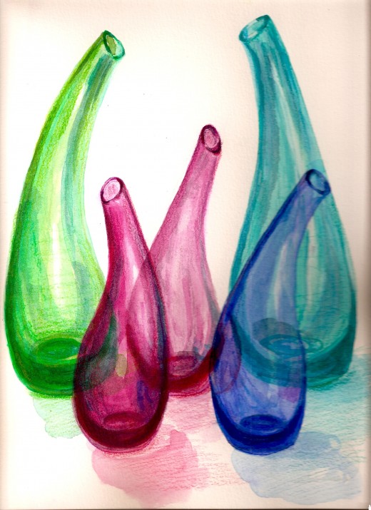 Hand Blown Colored Glass Bottles a Watercolor