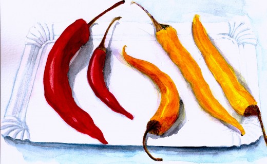 Chili Pepper Balancing Act a Watercolor