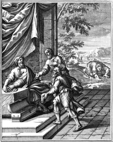 "Well Done Thou Good and Faithful Servants." Parable of the Talents - shown in a 1712 woodcut.