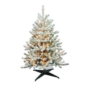 Barcana 4-Foot Flocked Tabletop Christmas Tree with 100 Clear Mini Lights
