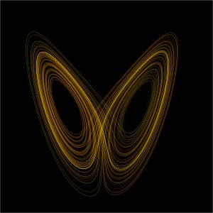 The classic non-linear butterfly pattern is a combination of chaos theory and fractal calculation. Planetary orbits also display complex and chaotic periodicity.