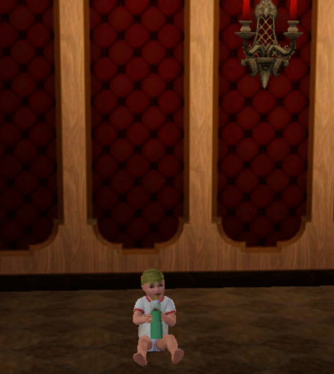 Whilst vampires roam... baby Toodles sits in the middle of a crypt all alone.