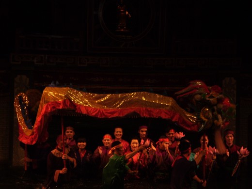 The finale of the water puppet show in Hanoi.