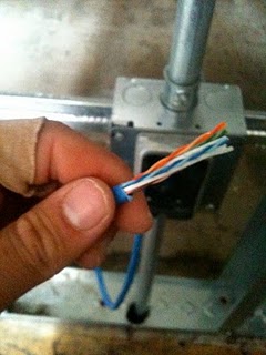 Strip cable to reveal twisted pairs