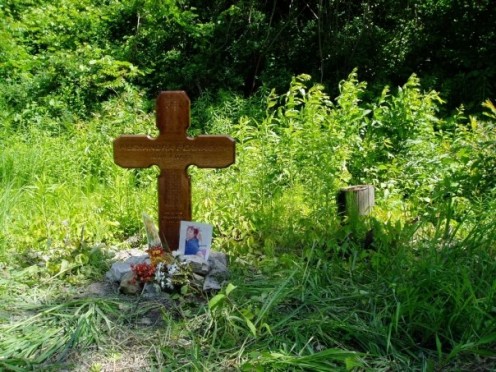 A memorial at the site of where the first set of Alexandra Flanagan's partial remains were recovered at Lackie's Bush.
