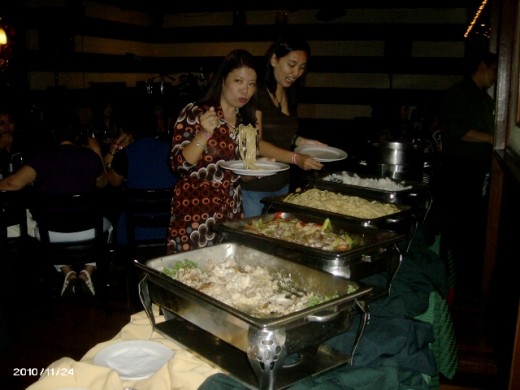 Gemma and Anna trying the buffet