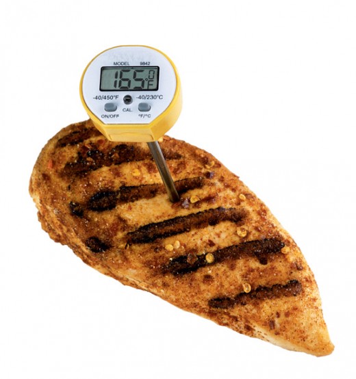 Thermistor-style thermometer in chicken breast