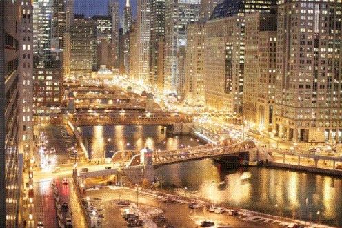 Chicago River at night.