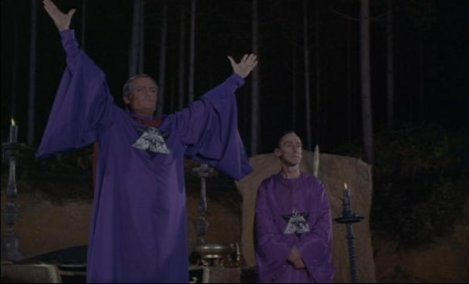 Charles Gray leads his followers in an occult ritual in The Devil Rides Out
