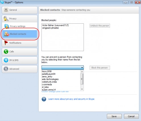 Diagram 10. Blocking Skype contacts