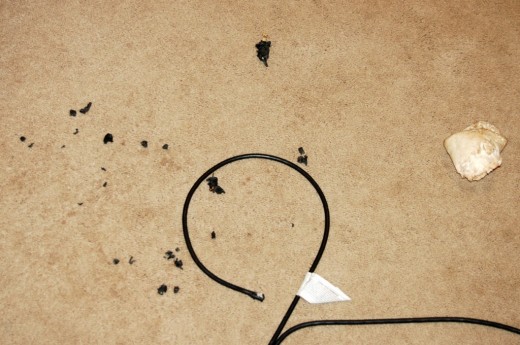 This was the disaster I started off with -- A vacuum cleaner with no plug thanks to my German Shepherd.  Notice her bone right beside it?   This was the disaster I started off with -- A vacuum cleaner with no plug thanks to my German Shepherd.  Notice her bone right beside it?