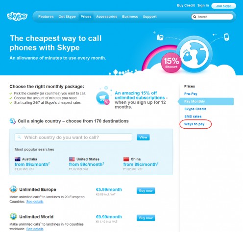 Diagram 8. Purchase a Skype subscription page