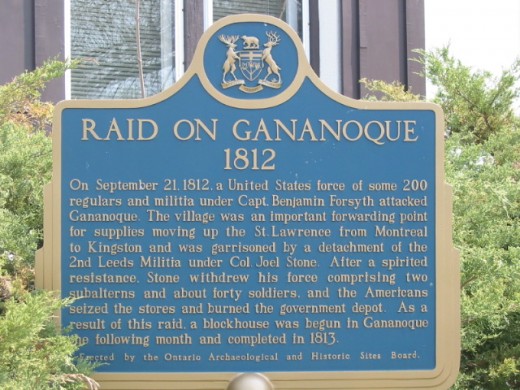 Plaque commemorating incident at Gananoque in the War of 1812