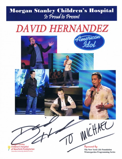 Because Hernandez was the first dropped from the show, he was the first rewarded with a trip to New York City and an appearance at the Morgan Stanley Children's Hospital.
