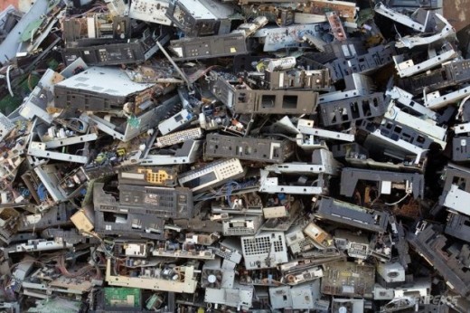 A pile of electronic waste on a roadside in Guiyu.