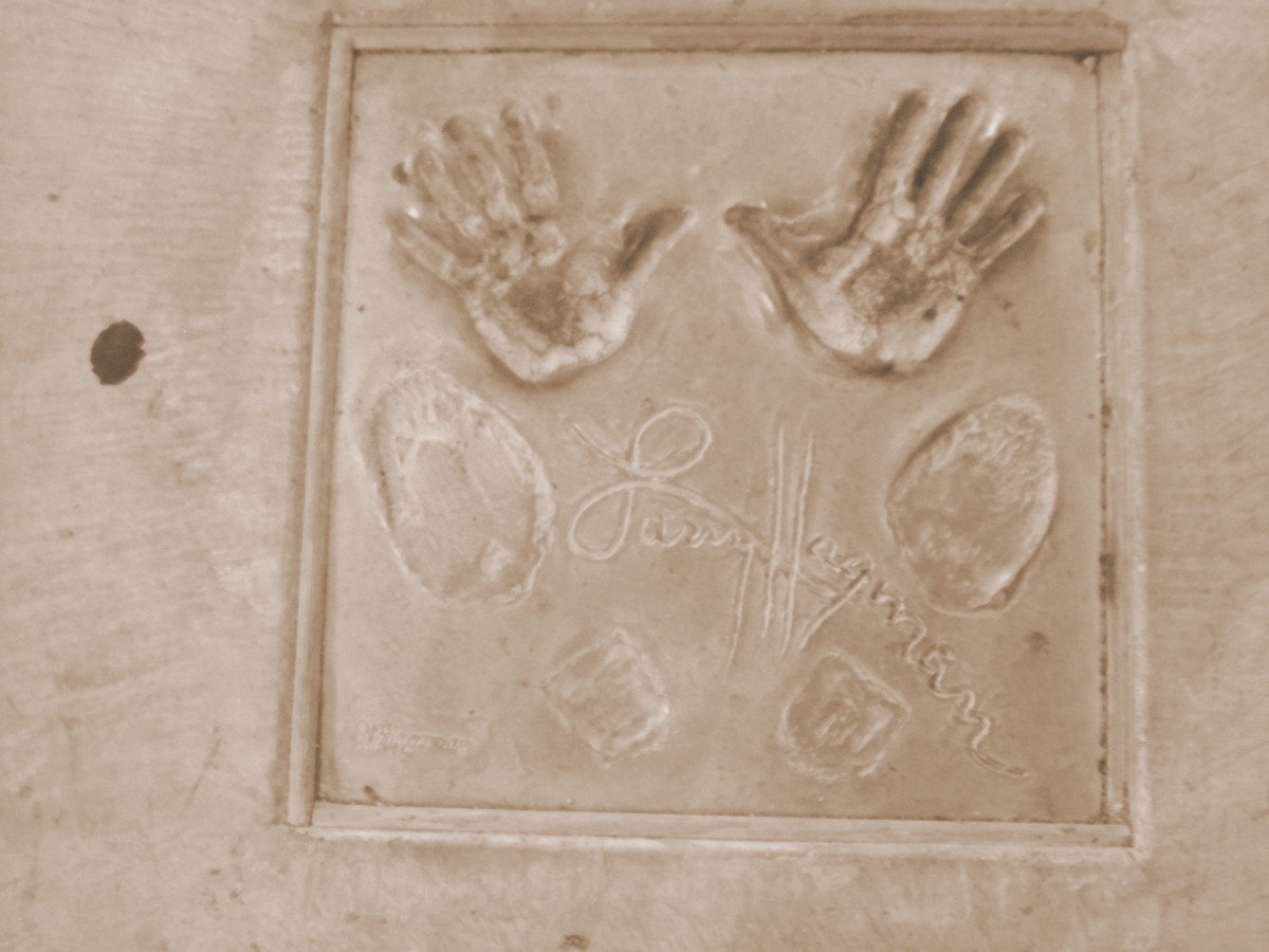 Larry Hagman's autograph, hand prints and footprints