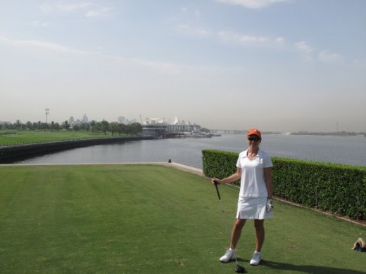 On the pontoon (which is the men's tee) at Dubai Creek Golf Club