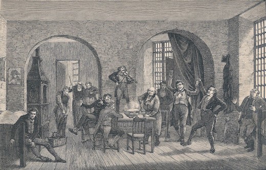 Scene from a debtor's prison.  