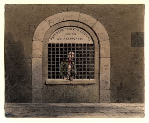 An example of an person in prison for debt long ago. 