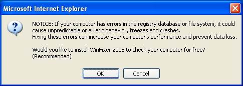 Vundo Trojan advertises WinFixer 2005 (fake registry cleaner)