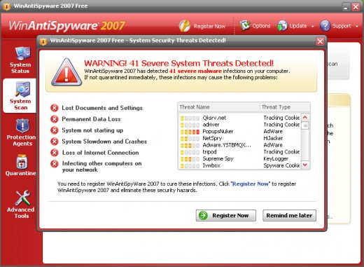 Vundo advertises WinAntiSpyware 2007 (fake security program)