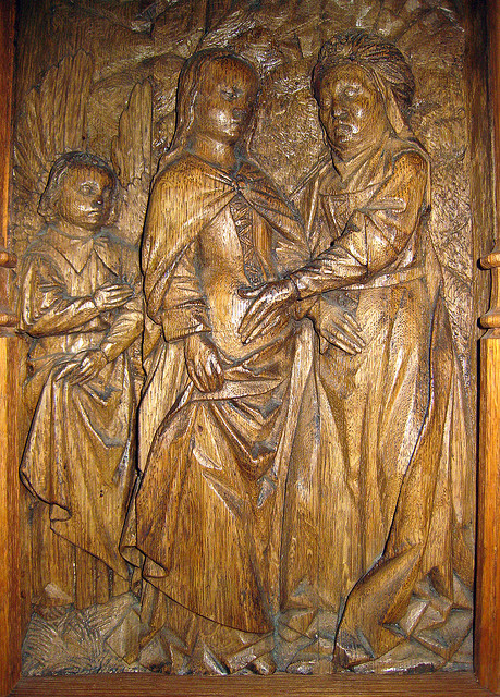 The Visitation: 16th-century French carving.