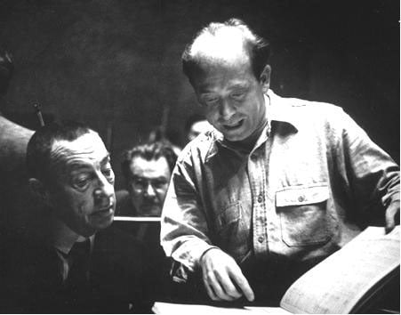 Rachmaninoff and Eugene Ormandy at rehearsal with the Philadelphia Orchestra in 1939 