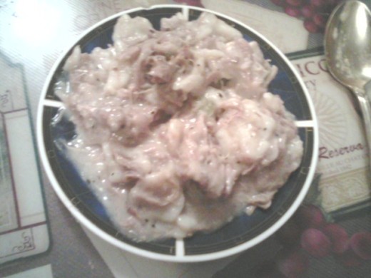 Homemade chicken and dumplings, just like the ones grandma use to make. um.um , good.