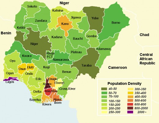A map of the Nigerian states. Note Rivers State in the southern part of the country.