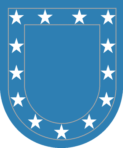 November 2000-approved US Army Flash: Blue background  a symbol of the United States flag and the thirteen stars represent the original colonies.