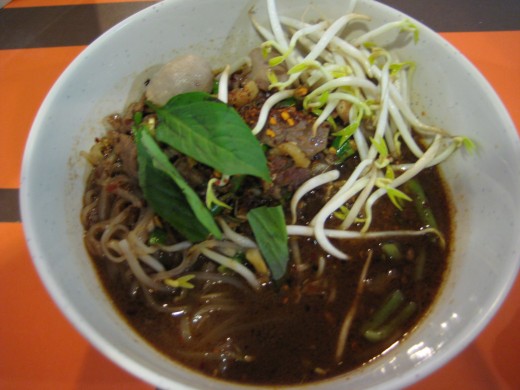 Beef with rice noodles in beef broth