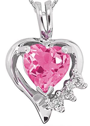 Heart Shaped Pink Topaz and Diamond Pendant Sterling Silver