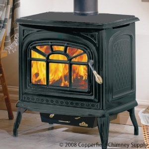 Copperfield 57240 1100CP Small Wood Stove Painted Black, With Door, 9 1/4"legs, and Ash Pan